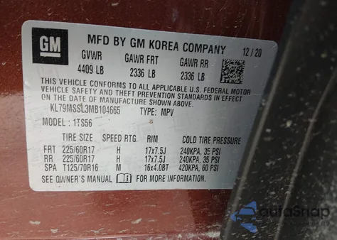 2021 Chevrolet Trailblazer Awd Activ из США, поврежденный, VIN KL79MSSL3MB104665